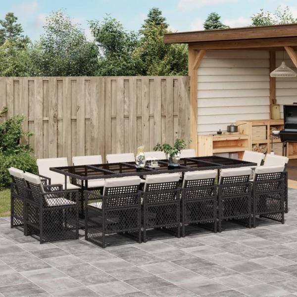 ARDEBO.de - 15-tlg. Garten-Essgruppe mit Kissen Schwarz Poly Rattan