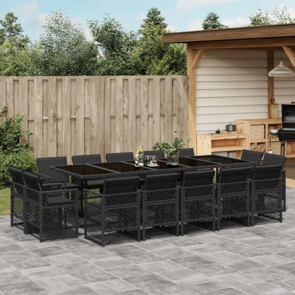 ARDEBO.de - 15-tlg. Garten-Essgruppe mit Kissen Schwarz Poly Rattan