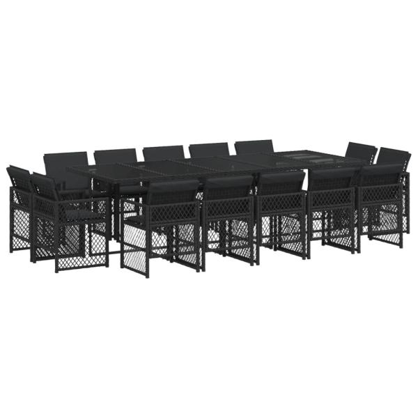 15-tlg. Garten-Essgruppe mit Kissen Schwarz Poly Rattan