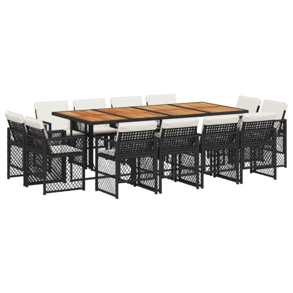 13-tlg. Garten-Essgruppe mit Kissen Schwarz Poly Rattan