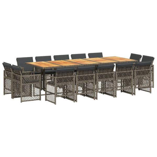 15-tlg. Garten-Essgruppe mit Kissen Grau Poly Rattan