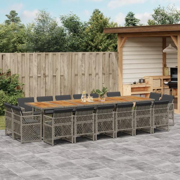 ARDEBO.de - 17-tlg. Garten-Essgruppe mit Kissen Grau Poly Rattan