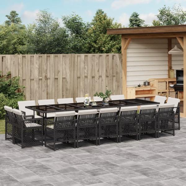 ARDEBO.de - 17-tlg. Garten-Essgruppe mit Kissen Schwarz Poly Rattan