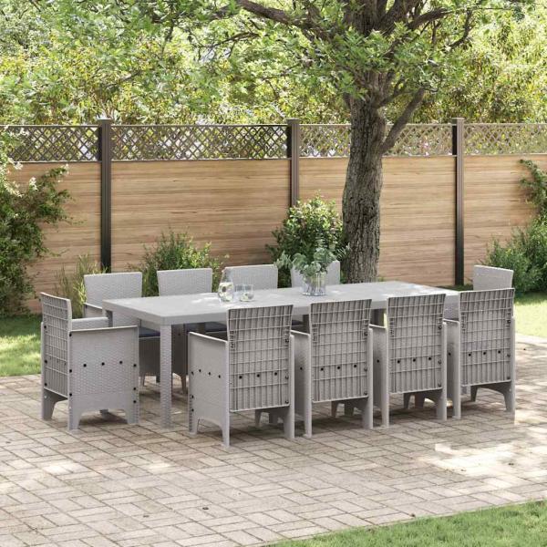 ARDEBO.de - Garten Essgruppe 11 pcs Hellgrau 250 x 100 x 73 cm Poly-Rattan