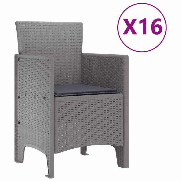 Garten Essgruppe 17 pcs Hellgrau 16-Sitzer Rattan & Stahl