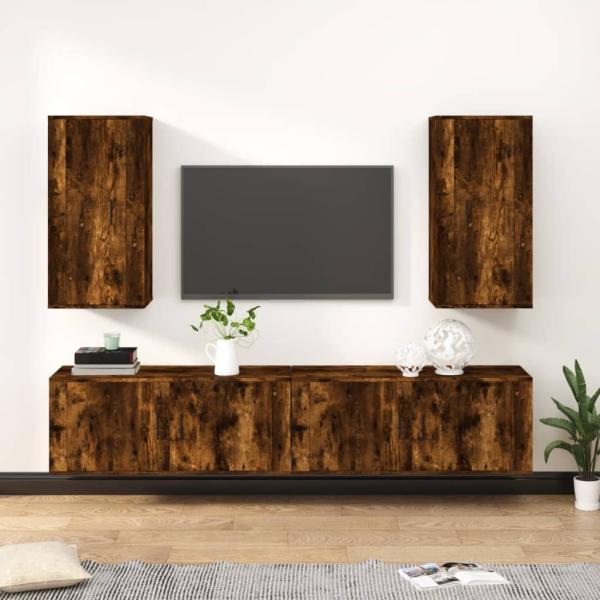ARDEBO.de - 4-tlg. TV-Schrank-Set Räuchereiche Holzwerkstoff