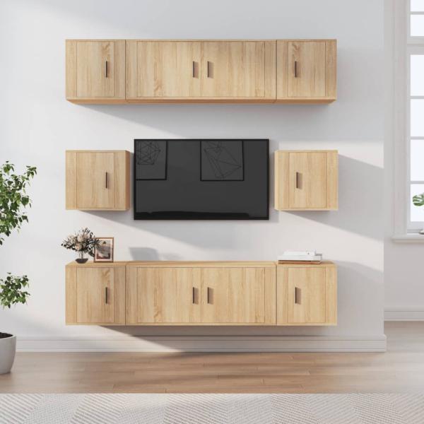 ARDEBO.de - 8-tlg. TV-Schrank-Set Sonoma-Eiche Holzwerkstoff