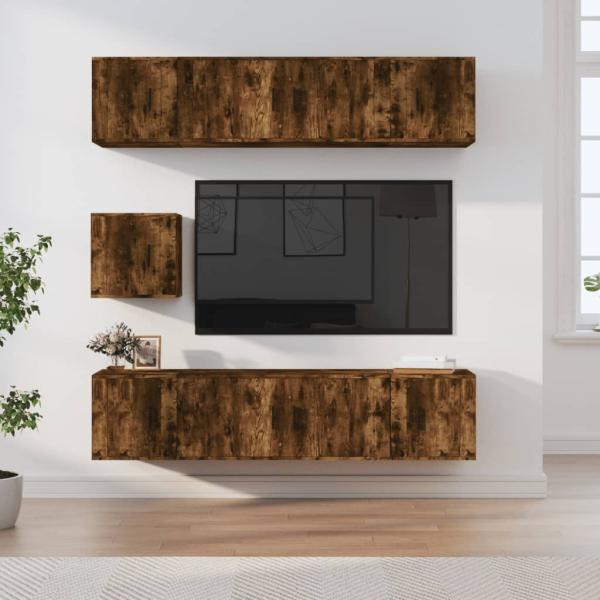 ARDEBO.de - 7-tlg. TV-Schrank-Set Räuchereiche Holzwerkstoff
