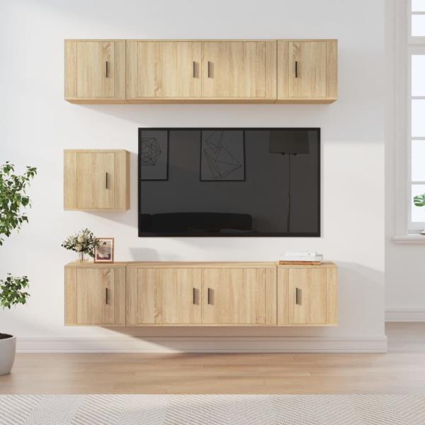 ARDEBO.de - 7-tlg. TV-Schrank-Set Sonoma-Eiche Holzwerkstoff