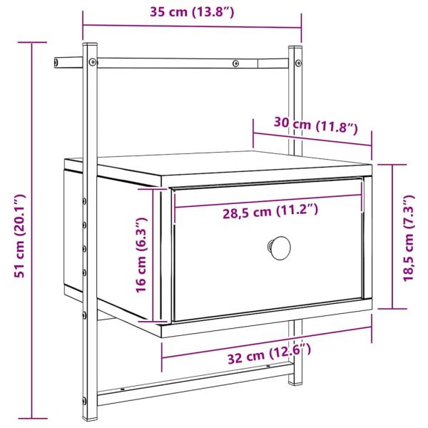 Wand-Nachttische 2 Stk. Sonoma-Eiche 35x30x51 cm Holzwerkstoff
