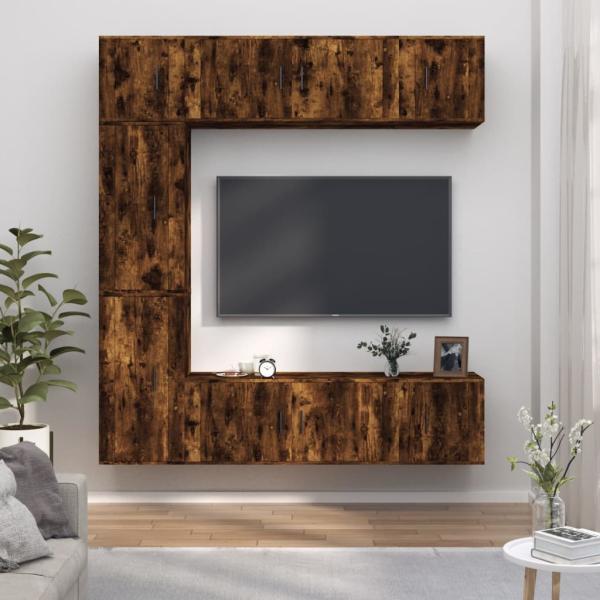 ARDEBO.de - 7-tlg. TV-Schrank-Set Räuchereiche Holzwerkstoff