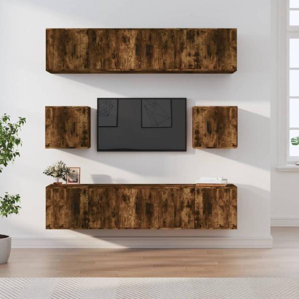 ARDEBO.de - 8-tlg. TV-Schrank-Set Räuchereiche Holzwerkstoff