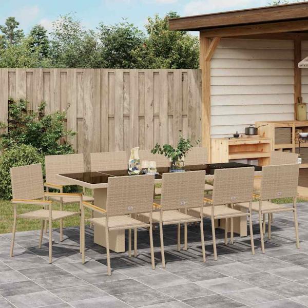 Garten Essgruppe 11 pcs Beige 10-Sitzer Gross Poly-Rattan