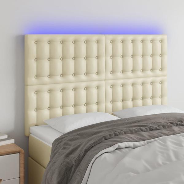 ARDEBO.de - LED Kopfteil Creme 144x5x118/128 cm Kunstleder