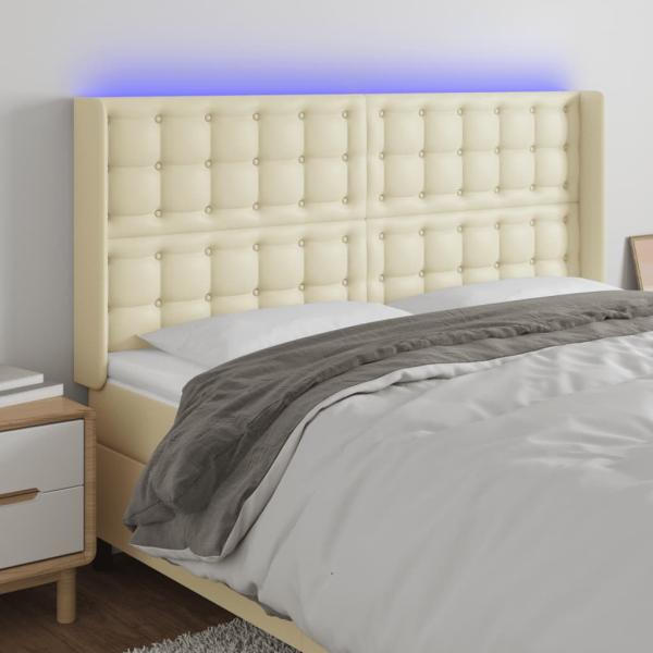 ARDEBO.de - LED Kopfteil Creme 147x16x118/128 cm Kunstleder