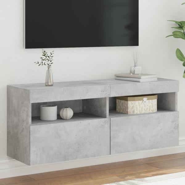 ARDEBO.de - TV-Wandschrank mit LED-Leuchten Betongrau 100x30x40 cm