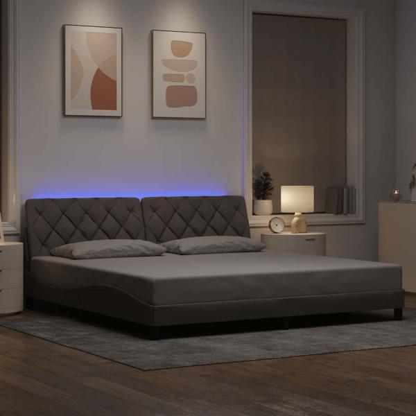 ARDEBO.de - Bettgestell mit LED ohne Matratze Taupe 200x200 cm Stoff