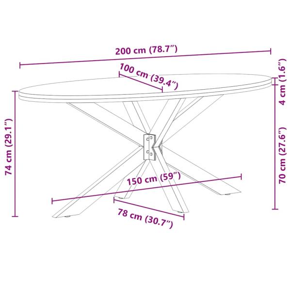 Esstisch Hellbraun 200x100x74 cm Massivholz Eiche Oval