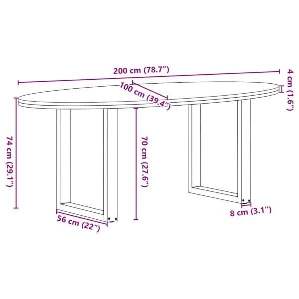Esstisch Hellbraun 200x100x74 cm Massivholz Eiche Oval