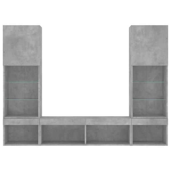 5-tlg. Wohnwand mit LED-Beleuchtung Betongrau Holzwerkstoff