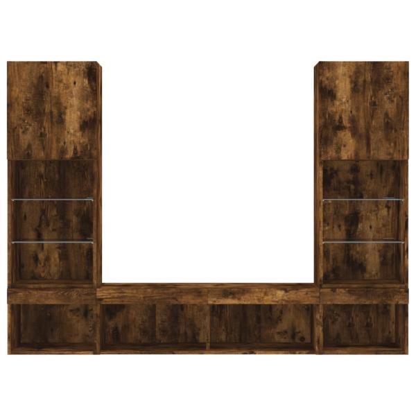 5-tlg. Wohnwand mit LED-Beleuchtung Räuchereiche Holzwerkstoff