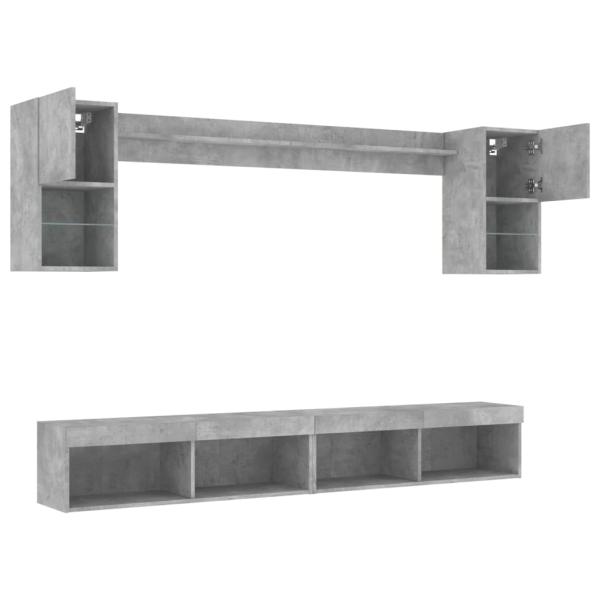6-tlg. Wohnwand mit LED-Beleuchtung Betongrau Holzwerkstoff