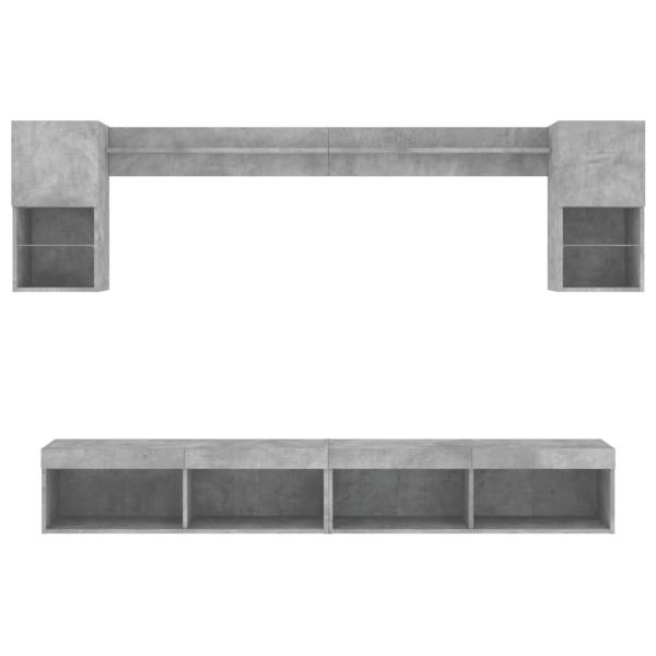 6-tlg. Wohnwand mit LED-Beleuchtung Betongrau Holzwerkstoff