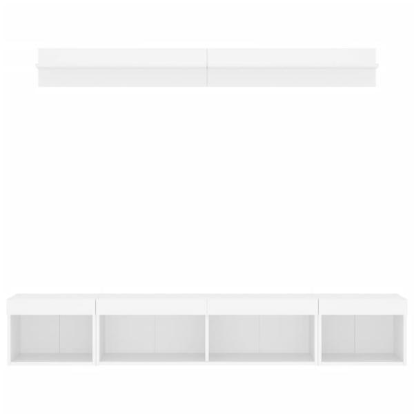 5-tlg. Wohnwand mit LED-Beleuchtung Weiß Holzwerkstoff