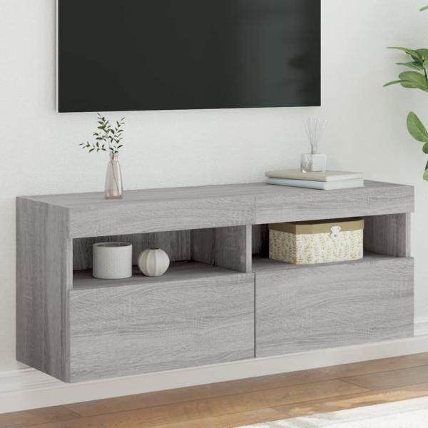 ARDEBO.de - TV-Wandschrank mit LED-Leuchten Grau Sonoma 100x30x40 cm