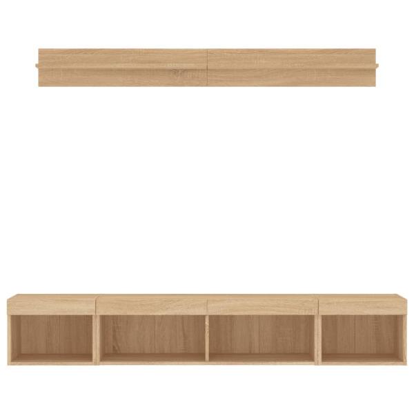 5-tlg. Wohnwand mit LED-Beleuchtung Sonoma-Eiche Holzwerkstoff