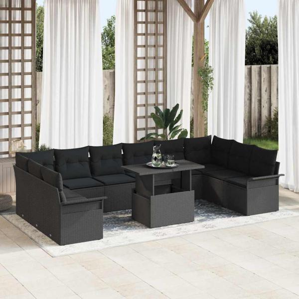 ARDEBO.de - Garten-Sofa-Set mit Kissen 11 pcs Schwarz Poly Rattan