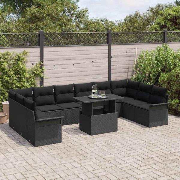 Garten-Sofa-Set mit Kissen 11 pcs Schwarz Poly Rattan