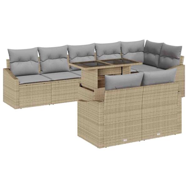 Garten-Sofa-Set 9 pcs Beige und Hellgrau 100 x 55 x 73 cm
