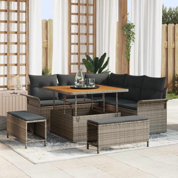 ARDEBO.de - Garten-Sofa-Set Höhenverstellbar 8 pcs Grau Poly-Rattan