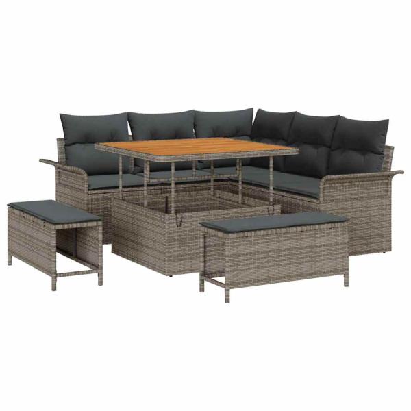 Garten-Sofa-Set Höhenverstellbar 8 pcs Grau Poly-Rattan