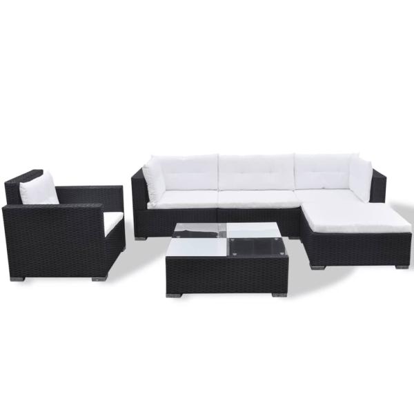 6-tlg. Garten-Lounge-Set mit Kissen Poly Rattan Schwarz