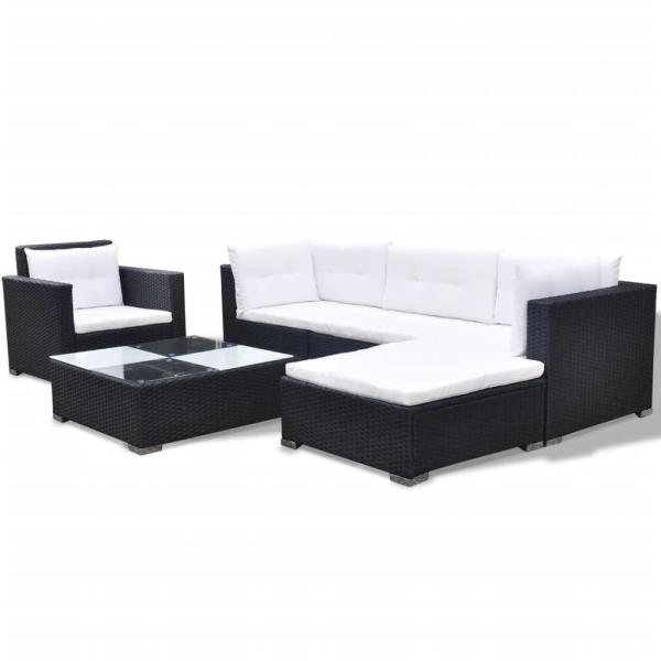 6-tlg. Garten-Lounge-Set mit Kissen Poly Rattan Schwarz