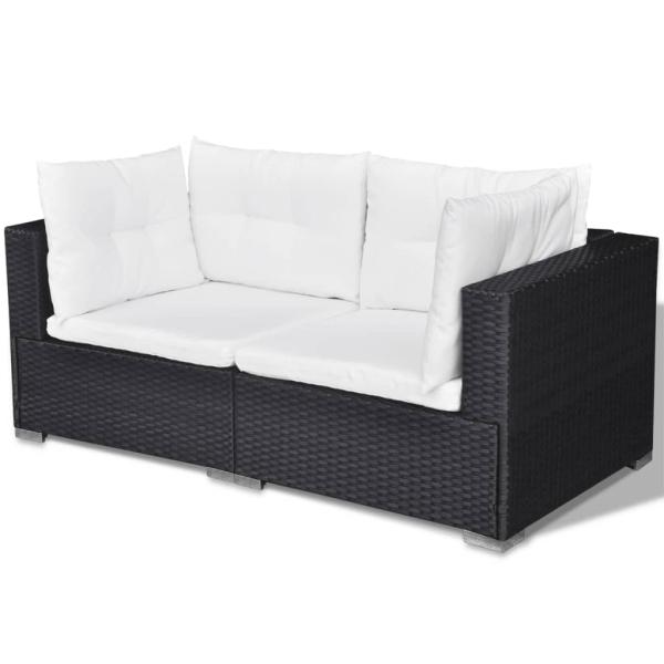 6-tlg. Garten-Lounge-Set mit Kissen Poly Rattan Schwarz