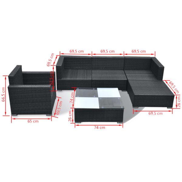 6-tlg. Garten-Lounge-Set mit Kissen Poly Rattan Schwarz