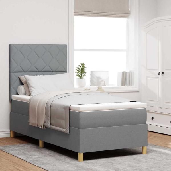 ARDEBO.de - Boxspringbett mit Matratze Hellgrau 90 x 200 cm Stoff