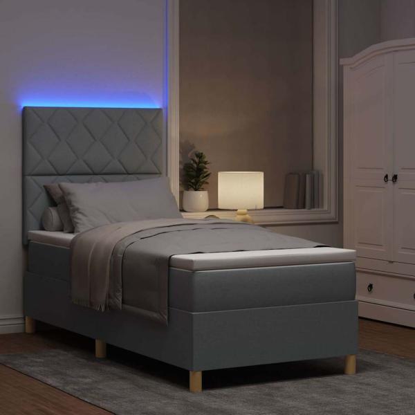 Boxspringbett mit Matratze Hellgrau 90 x 200 cm Stoff