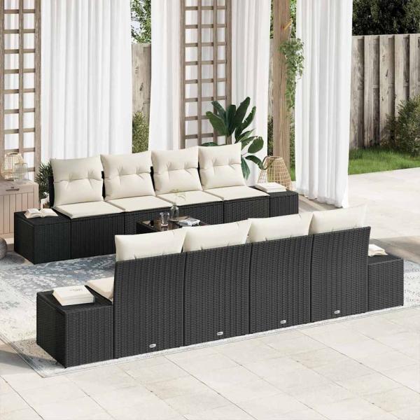 ARDEBO.de - Garten-Sofa-Set 7 pcs Schwarz und Creme 55 x 55 x 37 cm