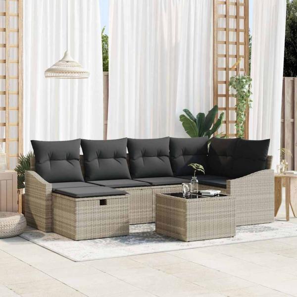 ARDEBO.de - Garten-Sofa-Set mit Kissen mit Speicher 7 pcs Grau