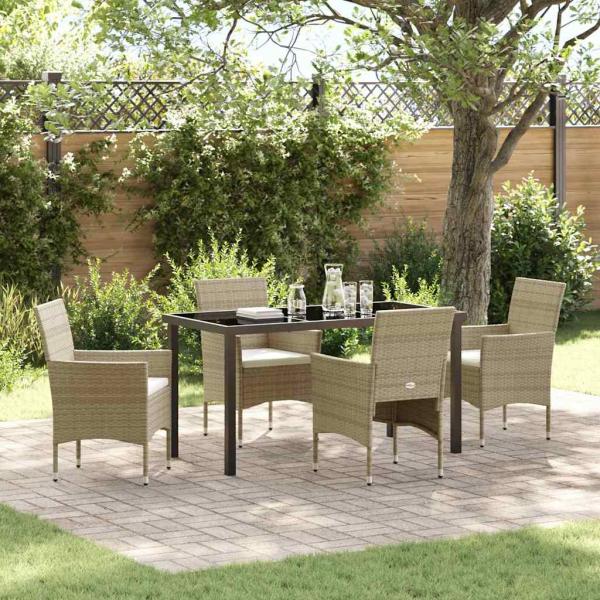 ARDEBO.de - Garten Essgruppe mit Kissen 5 pcs Beige Poly Rattan