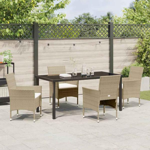 Garten Essgruppe mit Kissen 5 pcs Beige Poly Rattan