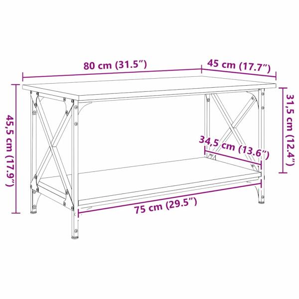 Couchtisch Eiche handwerklich 80 x 45 x 45.5 cm Holzwerkstoff