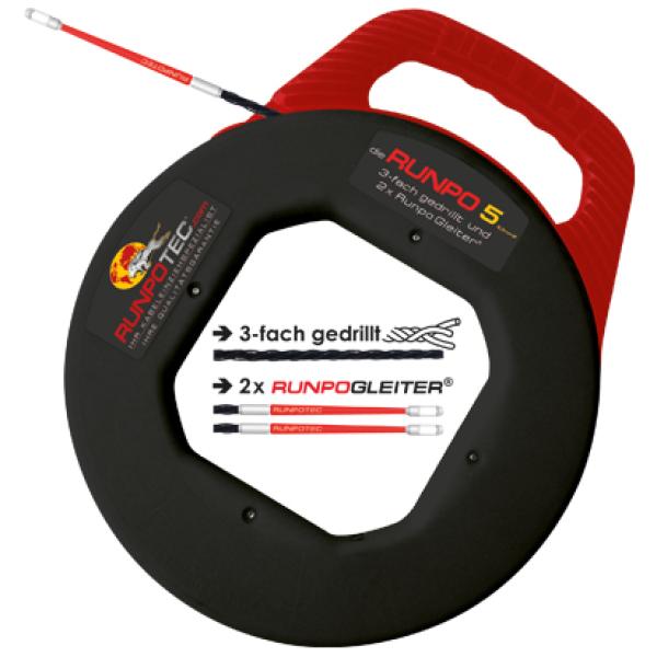 Runpotec Runpo 5, 30 m, Ø5,3, schwarz 3-fach gedrilltes Kunststoffb.