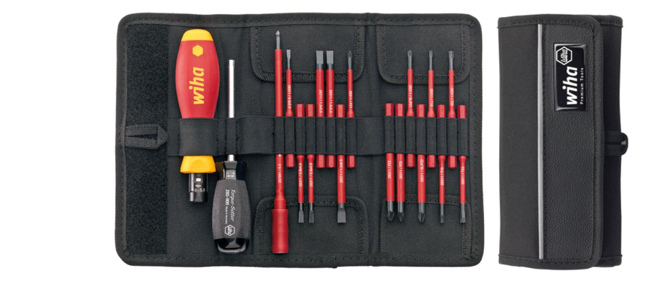 ARDEBO.de - Wiha Drehmoment-Schraubendreher Set TorqueVario®-S electric gemischt 18-tlg. variabel einstellbare Drehmomentbegrenzung in Tasche (36791) 0,8-5,0 Nm