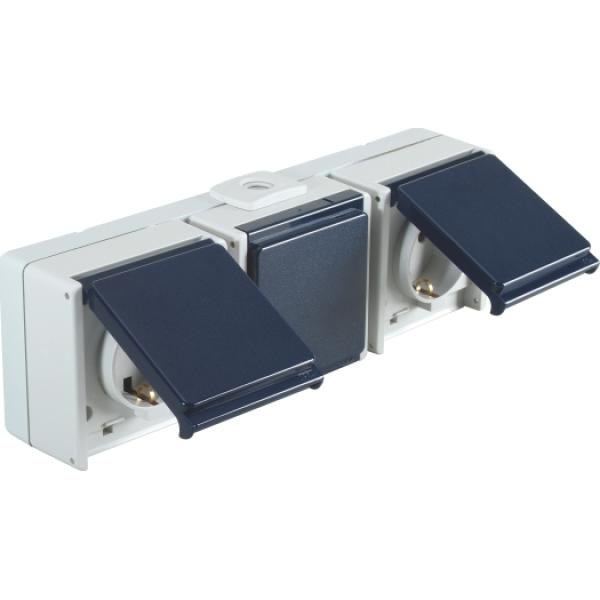 ARDEBO.de - Schutzkontaktsteckdose, 3-fach waagerecht,blau, ohne Kinders.