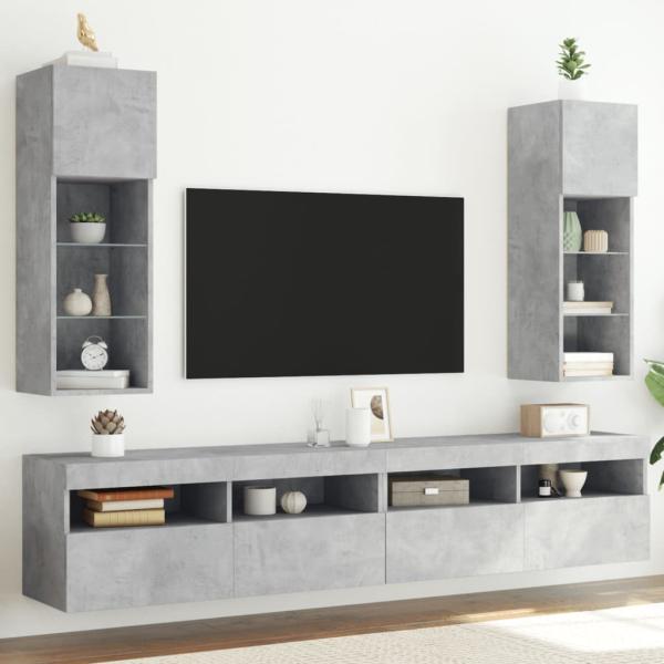 ARDEBO.de - TV-Schränke mit LED-Leuchten 2 Stk. Betongrau 30,5x30x90 cm